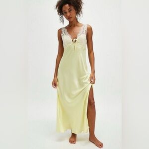 Free People Intimately Countryside Yellow Lace Slip Maxi Coquette  Dress Size S